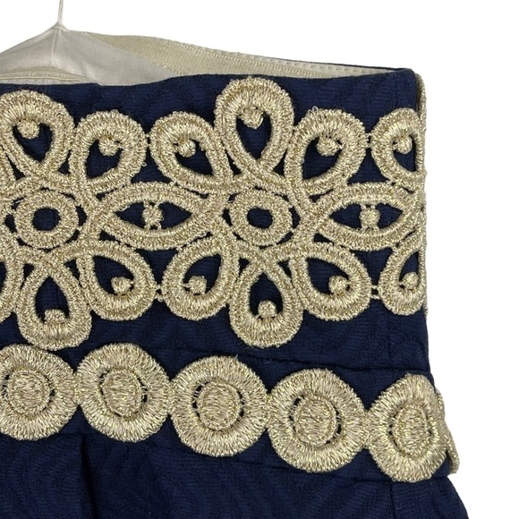 LILLY PULITZER BETSEY JACQUARD FLORAL LACE NAVY GOLD STRAPLESS MINI DRESS - Picture 10 of 16